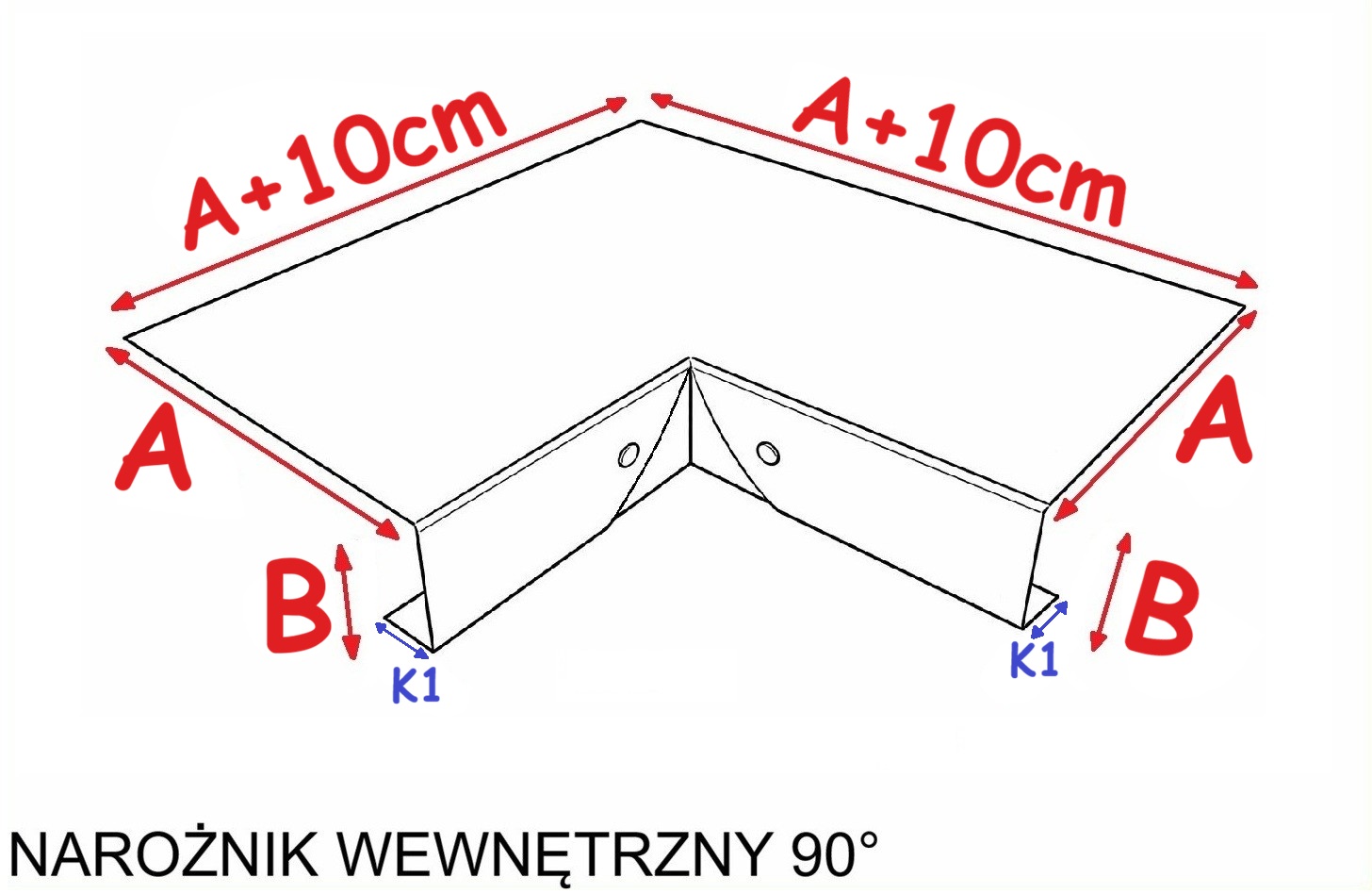 Narożnik wewnętrzny do profili balkonowych aluminiowych
